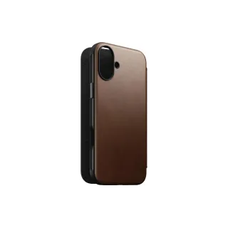 Nomad Book Cover Modern Leather iPhone 16 Plus Brun