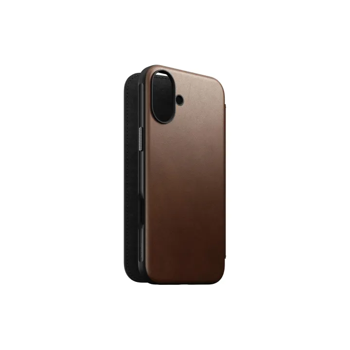 Nomad Book Cover Modern Leather iPhone 16 Plus Brun