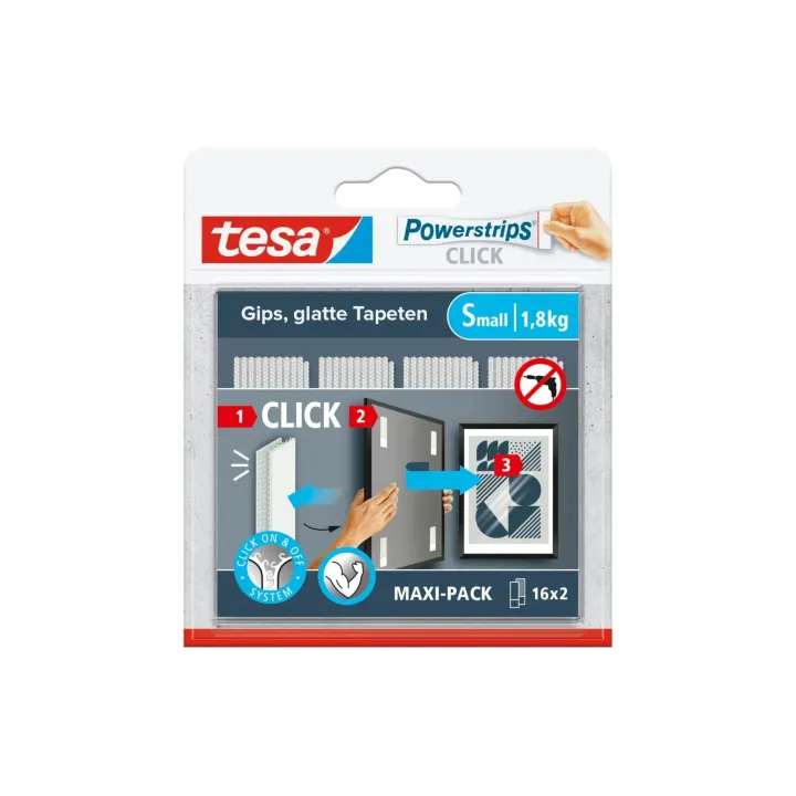 tesa Striscia di montaggio Powerstrips CLICK Small - 16 x 2 Pièces 1.8 kg