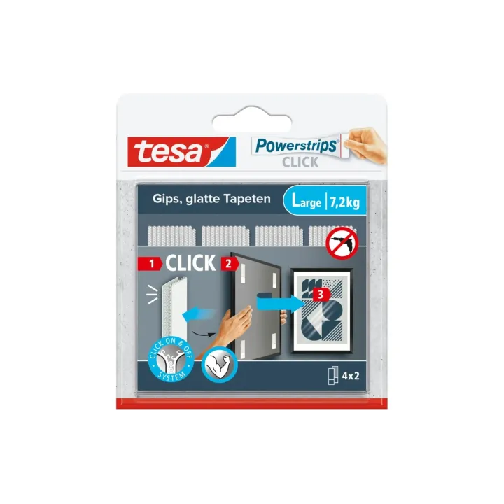 tesa Striscia di montaggio Powerstrips CLICK Large - 4 x 2 Pièces 7.2 kg