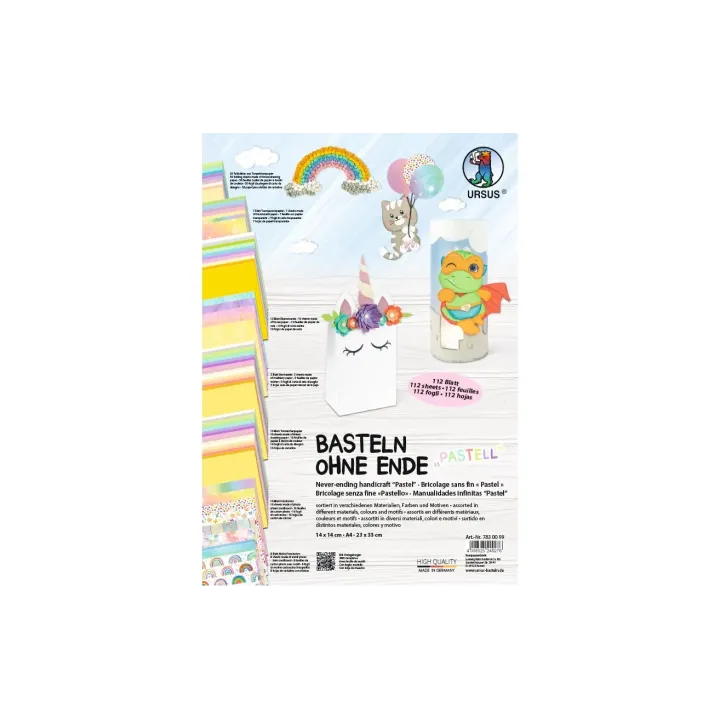 URSUS Papier de bricolage «Bricolage sans fin» 112 feuilles assorties