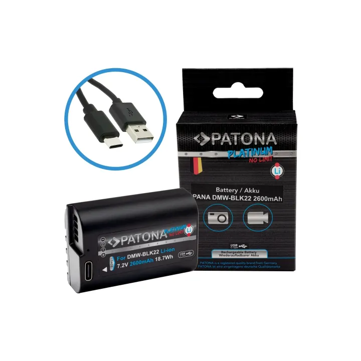 Patona Batterie Platinum pour Panasonic DMW-BLK22, S5, G9, GH5 et GH5S