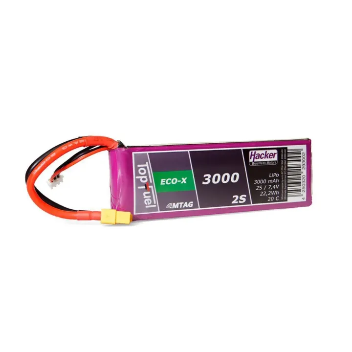 Hacker Batterie RC LiPo 3000 mAh 7.4 V 20C TopFuel ECO-X MTAG