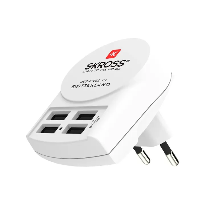 SKROSS Chargeur mural USB Euro, 4 x USB-A, 24 W, Blanc