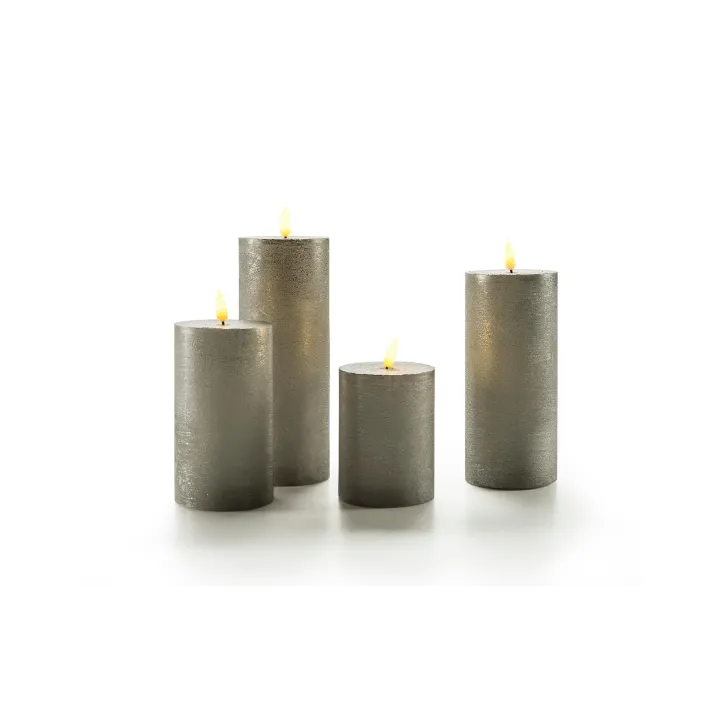 STT Set de bougies LED Flat, O 7.5x10-13.5-17-20 cm, Gris