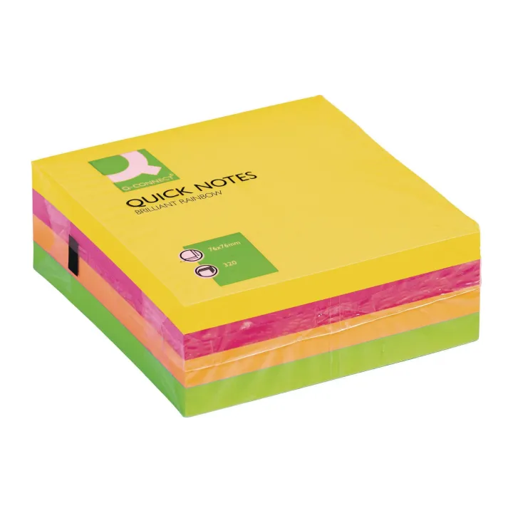 CONNECT Fiche de bloc-notes Quick Notes 76 x 76 mm, néon