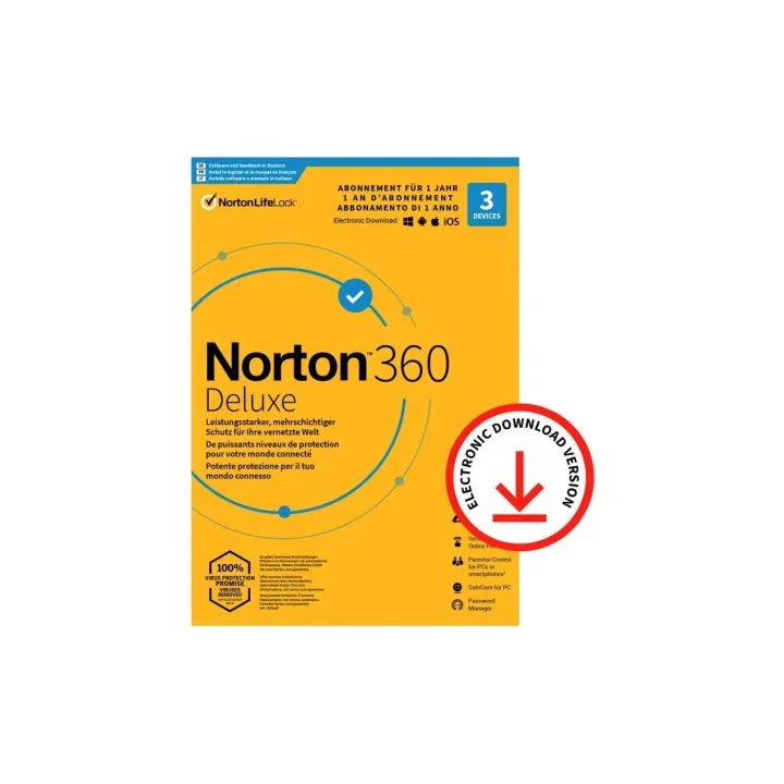 Norton Norton 360 Deluxe ESD, 3 Dispositif, 1 an