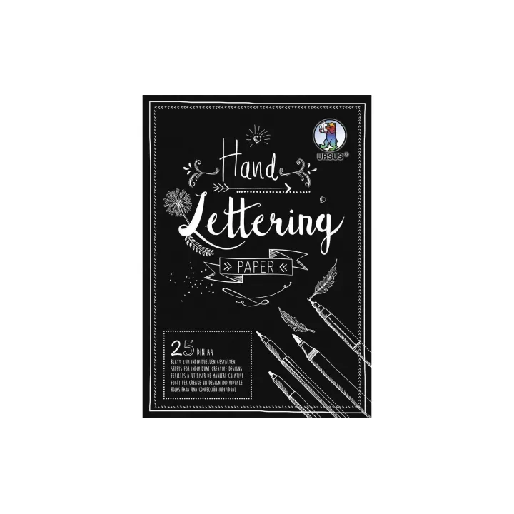 URSUS Carnet de dessin Handlettering  A4, 210 g-m², 25 feuilles, noir