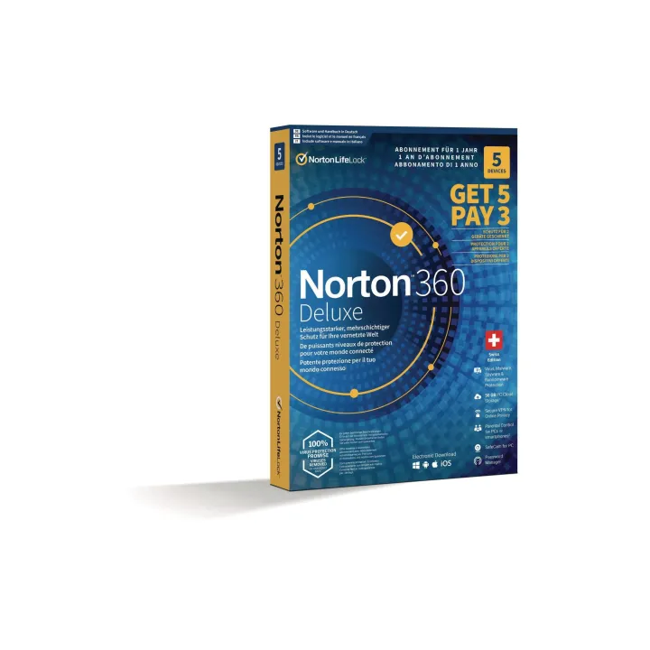 Norton Norton 360 Deluxe – Promo Boîte, 5 Appareil, 1 an