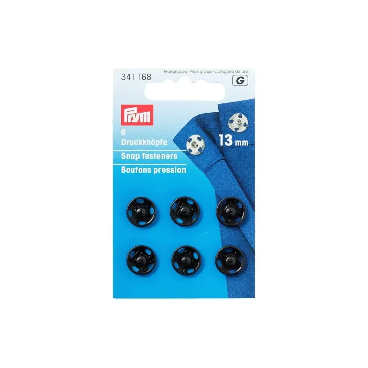 Prym Boutons poussoirs O 13 mm, Noir, 6 pièces