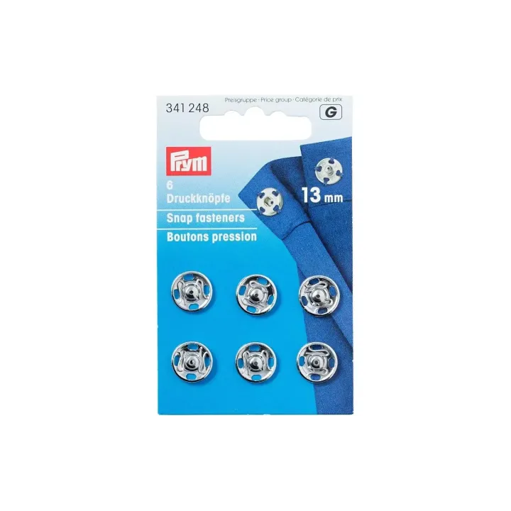 Prym Boutons poussoirs O 13 mm, argent, 6 pièces