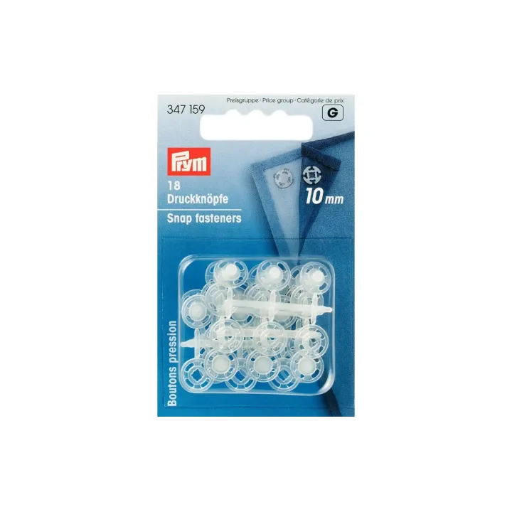 Prym Boutons poussoirs O 10 mm, Transparent, 18 pièces