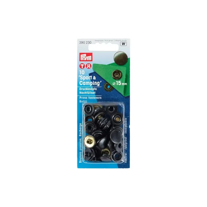 Prym Boutons poussoirs Camping 15 mm, Recharge, 10 pièces