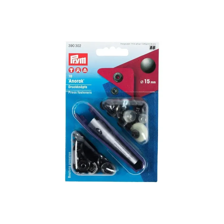 Prym Boutons poussoirs Anorak 15 mm, 10 pièces