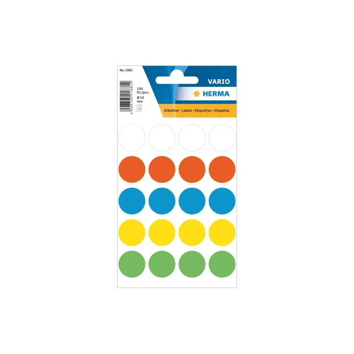 Herma Stickers Pastilles adhésives Vario O 19 mm, multicolore