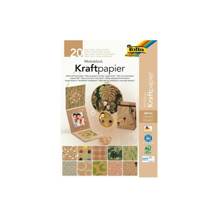 Folia Bloc de papier kraft à motifs, A4, 20 feuilles Marron