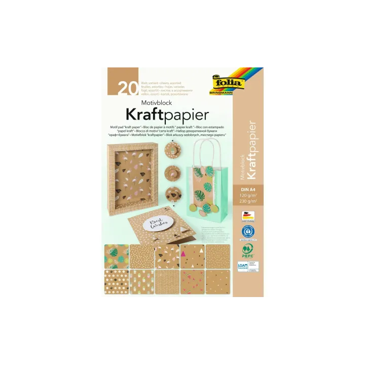 Folia Carton kraft Bloc de papier kraft à motifs A4, 20 feuilles Marron