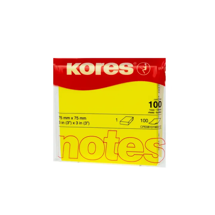 Kores Fiche de bloc-notes 7.5 x 7.5 cm, Jaune fluo