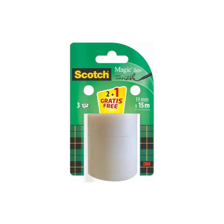 Scotch Ruban adhésif Magic 19 mm x 15 m, 2 rouleaux + 1 gratuit