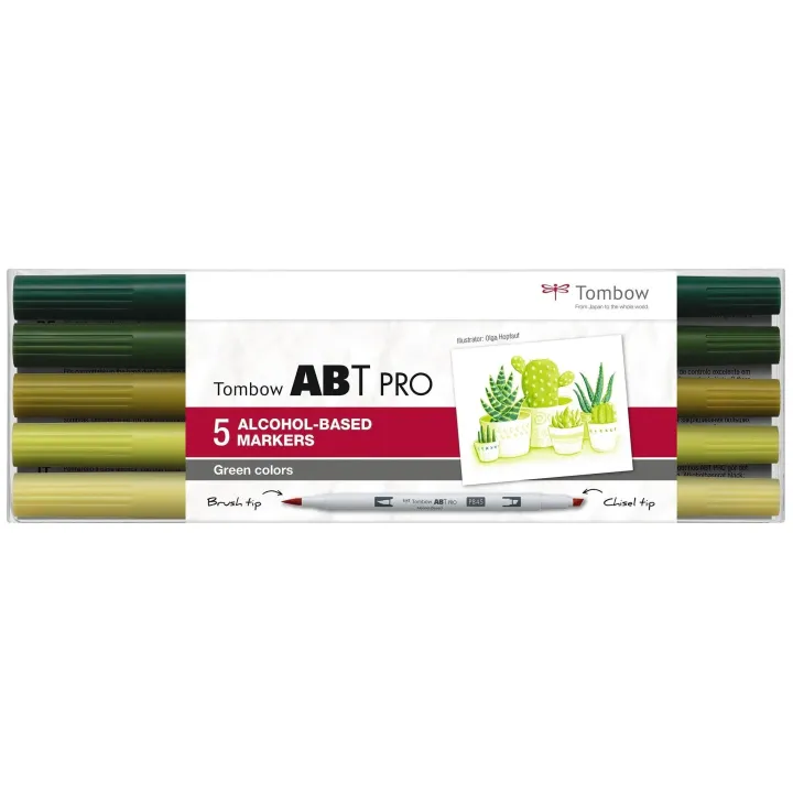 Tombow Brushpen Green Colors, Boîte, lot de 5