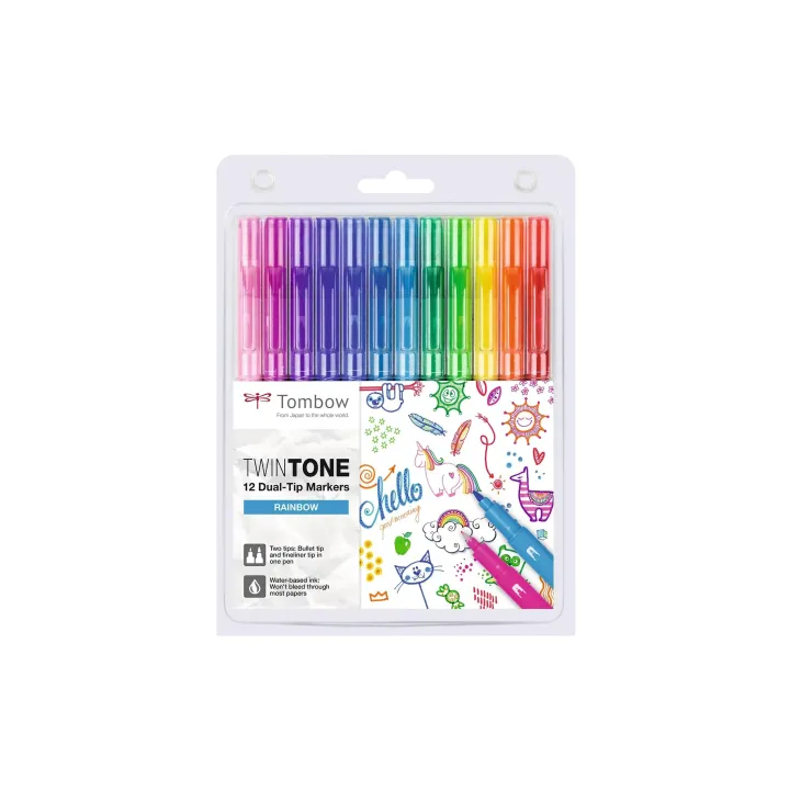 Tombow Brushpen Rainbow, Lot de 12, avec 2 embouts