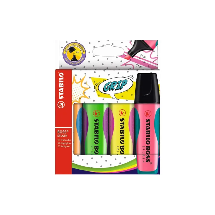 STABILO Surligneur Boss Splash Multicolore, 4 pièces