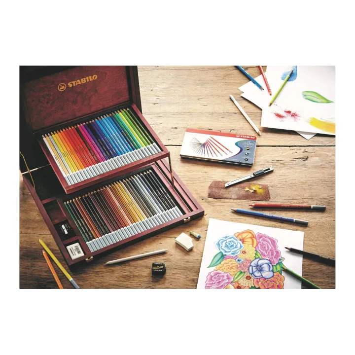 STABILO Crayons de couleur CarbOthello avec coffret en bois, 63 pièces