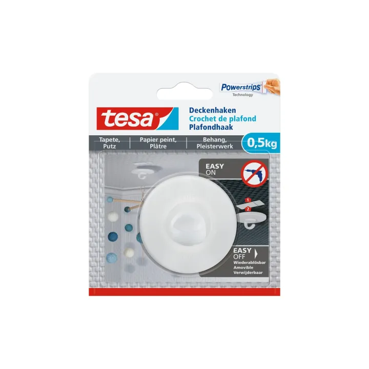 tesa Crochet de plafond pour le papier peint et le plâtre 0,5 kg