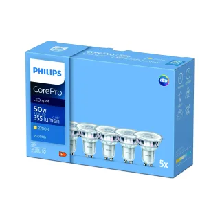 Philips Professional Lampe CorePro LEDspot 4.6-50W GU10 827 36D Cinq pièces.