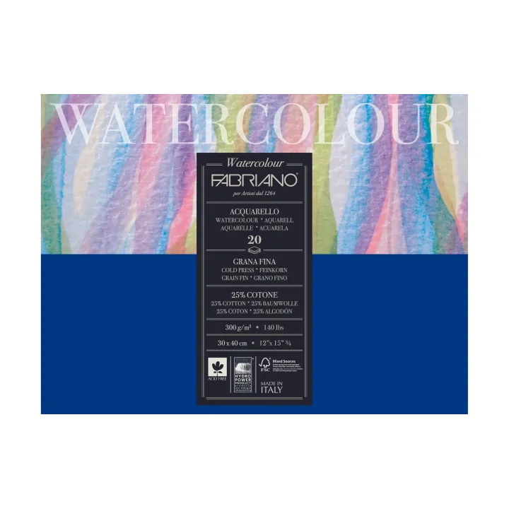 Fabriano Bloc aquarelle 30 x 40 cm, 300g-m², 20 feuilles