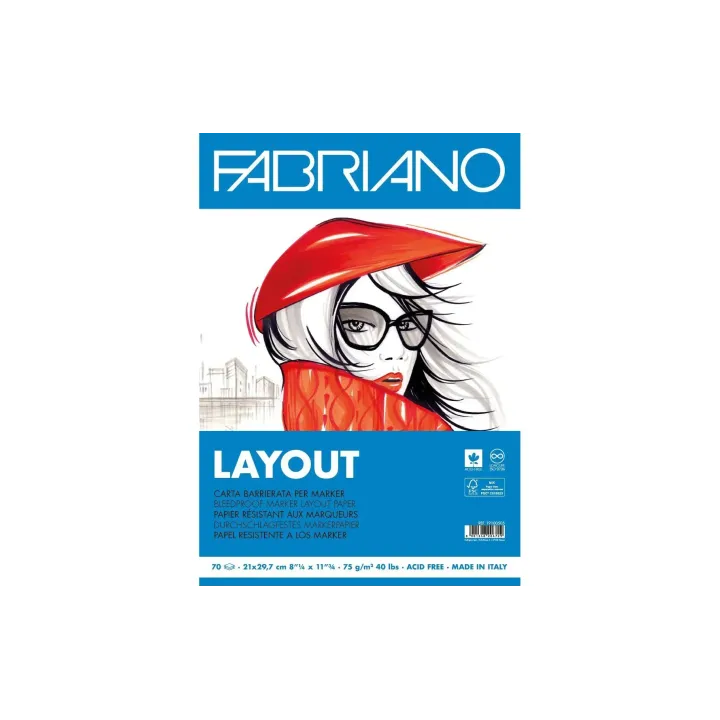 Fabriano Carnet de dessin Layout A4, 70 feuilles