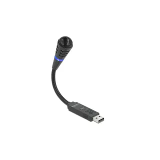 Delock Microphone USB col de cygne avec bouton muet, unidirectionnel