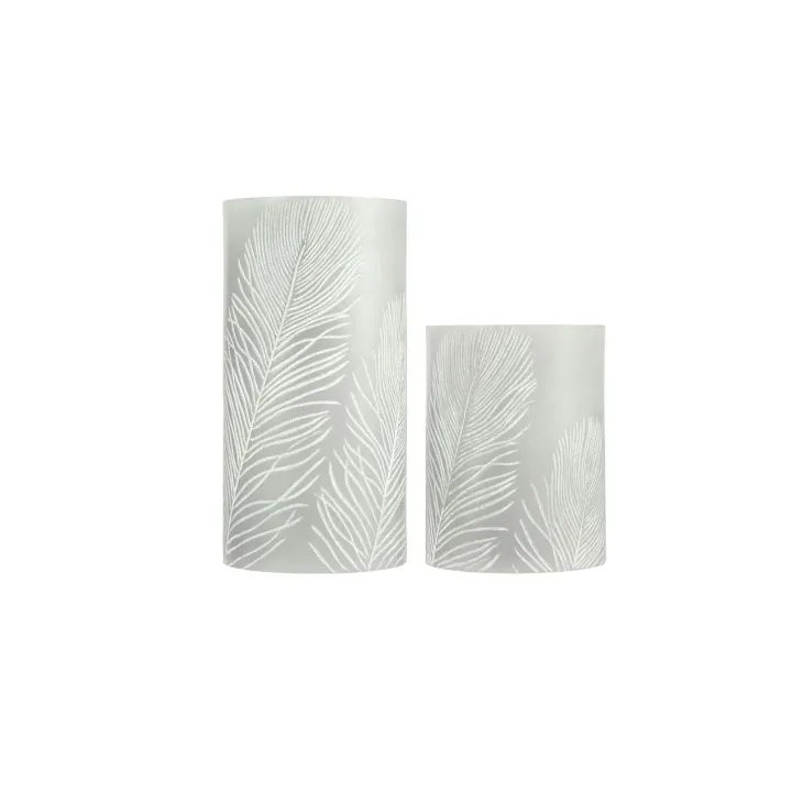 Pauleen Set de bougies LED Cosy Feather, O 7.6 cm, Gris-Blanc, 2 pcs.