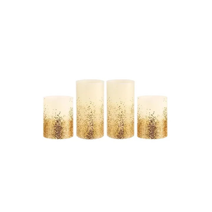 Pauleen Set de bougies LED Golden Glitter, O 7.6 cm, Or-Blanc, 4 pcs.