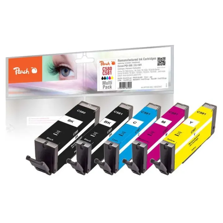 Peach Kits d’encre Canon PGI-580 - CLI-581 BK, PBK, C, M, Y