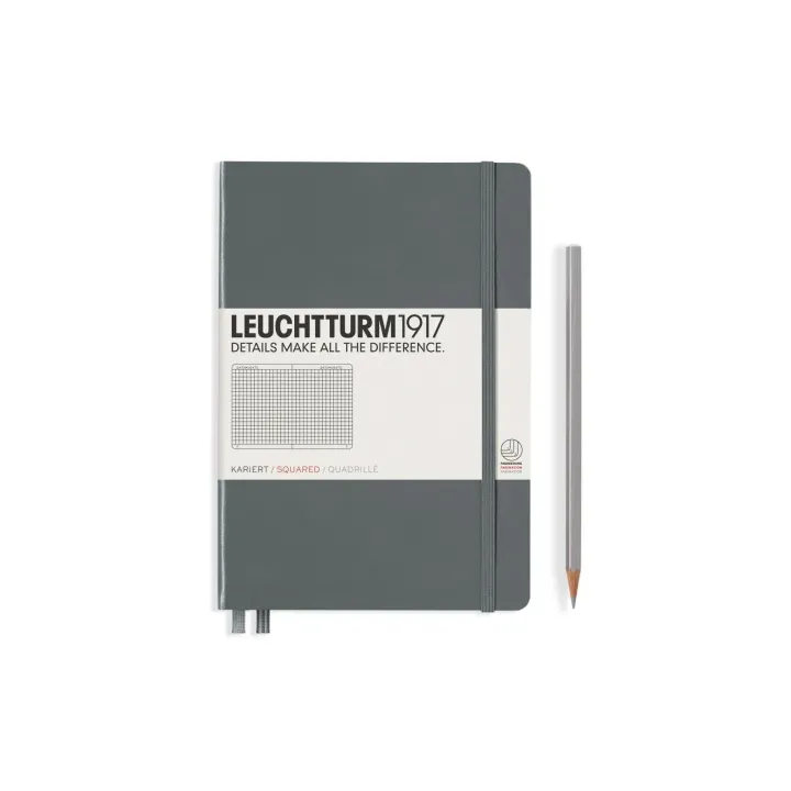 Leuchtturm Bloc-notes Medium A5, À carreaux, 2 parties, Anthracite