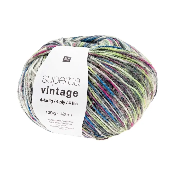 Rico Design Laine Soft Vintage pour les chaussettes 4 fils, 100 g, Pétrole