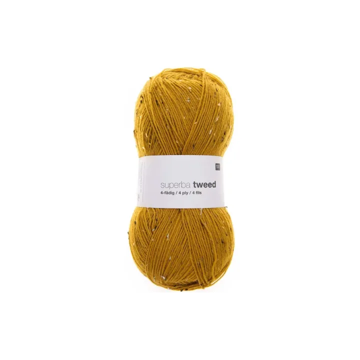 Rico Design Laine Du tweed doux pour les chaussettes 4 fils, 100 g, Jaune moutarde