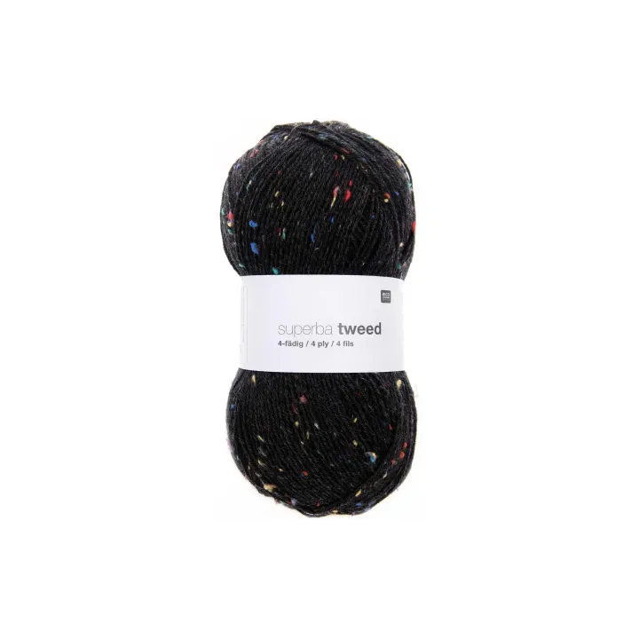 Rico Design Laine Du tweed doux pour les chaussettes 4 fils, 100 g, Noir