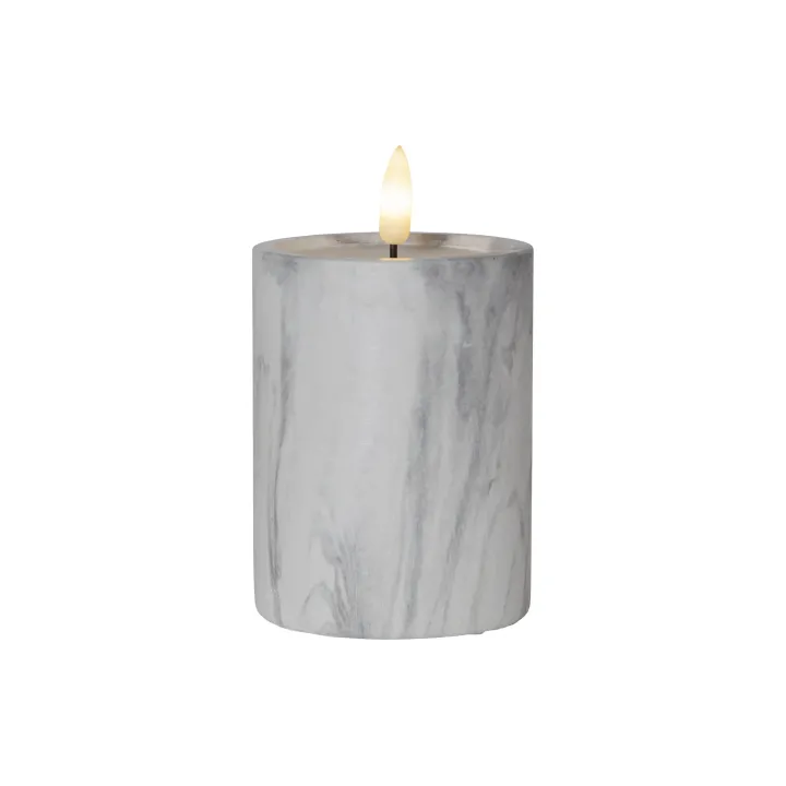 Star Trading Bougie LED Pilier Flamme Marbre O 7.5 x 12.5 cm, Gris