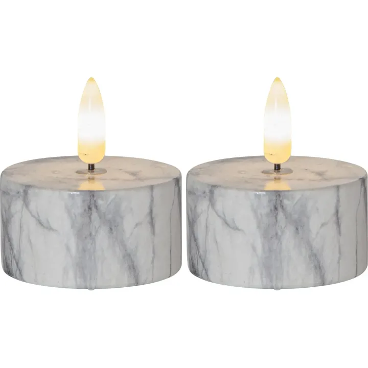 Star Trading Set de bougies à chauffe-plat LED Flame Marble O 5.5 x 6 cm, Gris, 2 pces