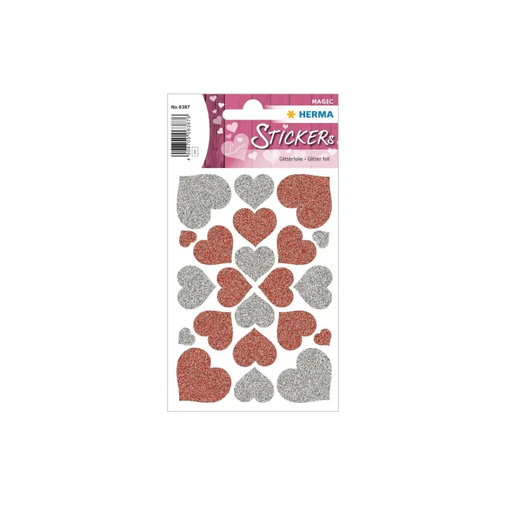 Herma Stickers Autocollant à motif Coeurs brillants 22 Pièce-s Gris-Rouge