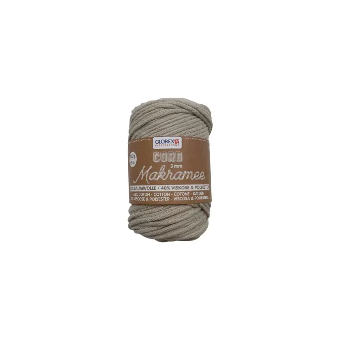 Glorex Laine Cordon de macramé tissé 85 m x 3 mm, 250 g, Beige