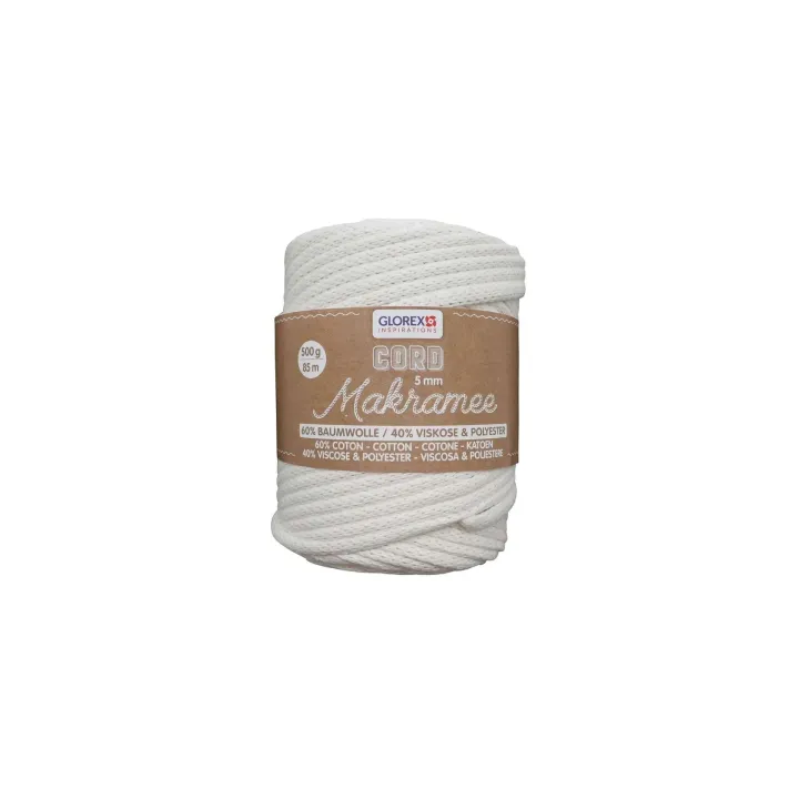 Glorex Laine Cordon de macramé tissé 85 m x 5 mm, 500 g, Blanc