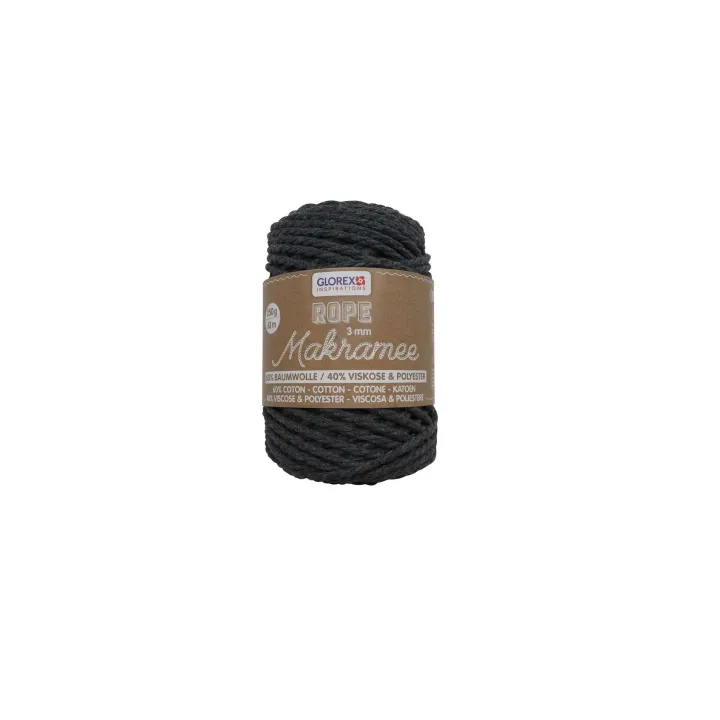 Glorex Laine Macramé Corde tordue 3 mm, 250 g, Anthracite