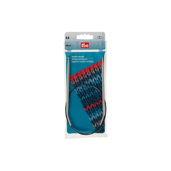 Prym Aiguille à tricoter circulaire Alu, gris 4.50 mm x 60 cm, sachet