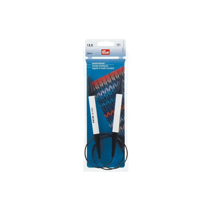 Prym Aiguille à tricoter circulaire Gris 12 mm x 80 cm, sachet, plastique