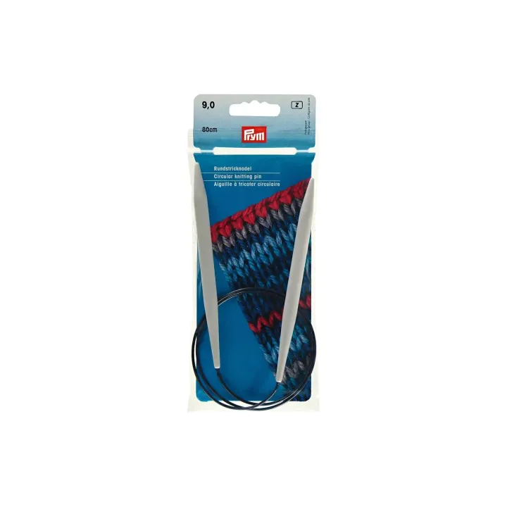 Prym Aiguille à tricoter circulaire Gris 9 mm x 80 cm, sachet, plastique