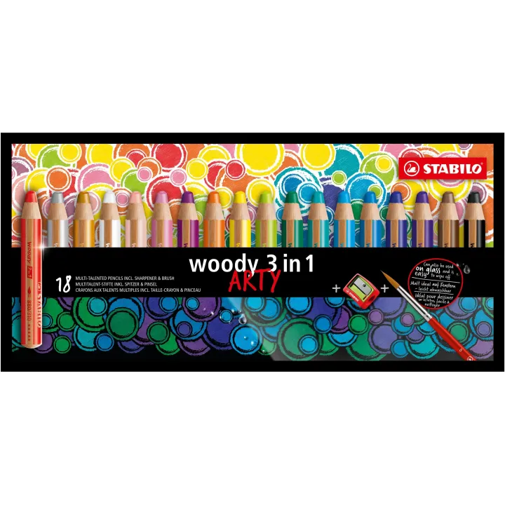 STABILO Crayons de couleur woody 3in1 Arty Étui de 18