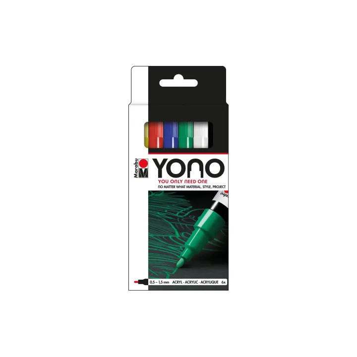 Marabu Marqueur acrylique YONO Set 0.5 - 1.5 mm, 6 pièces, Multicolore